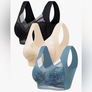 Moon Blue/Midnight Black/Nude Wireless Bra Set + Nude/Pink Cotton Lace Panties
